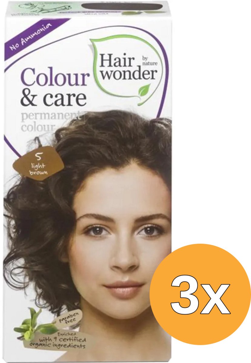 3x Hairwonder Colour & Care 5 Light Brown (100 ml)