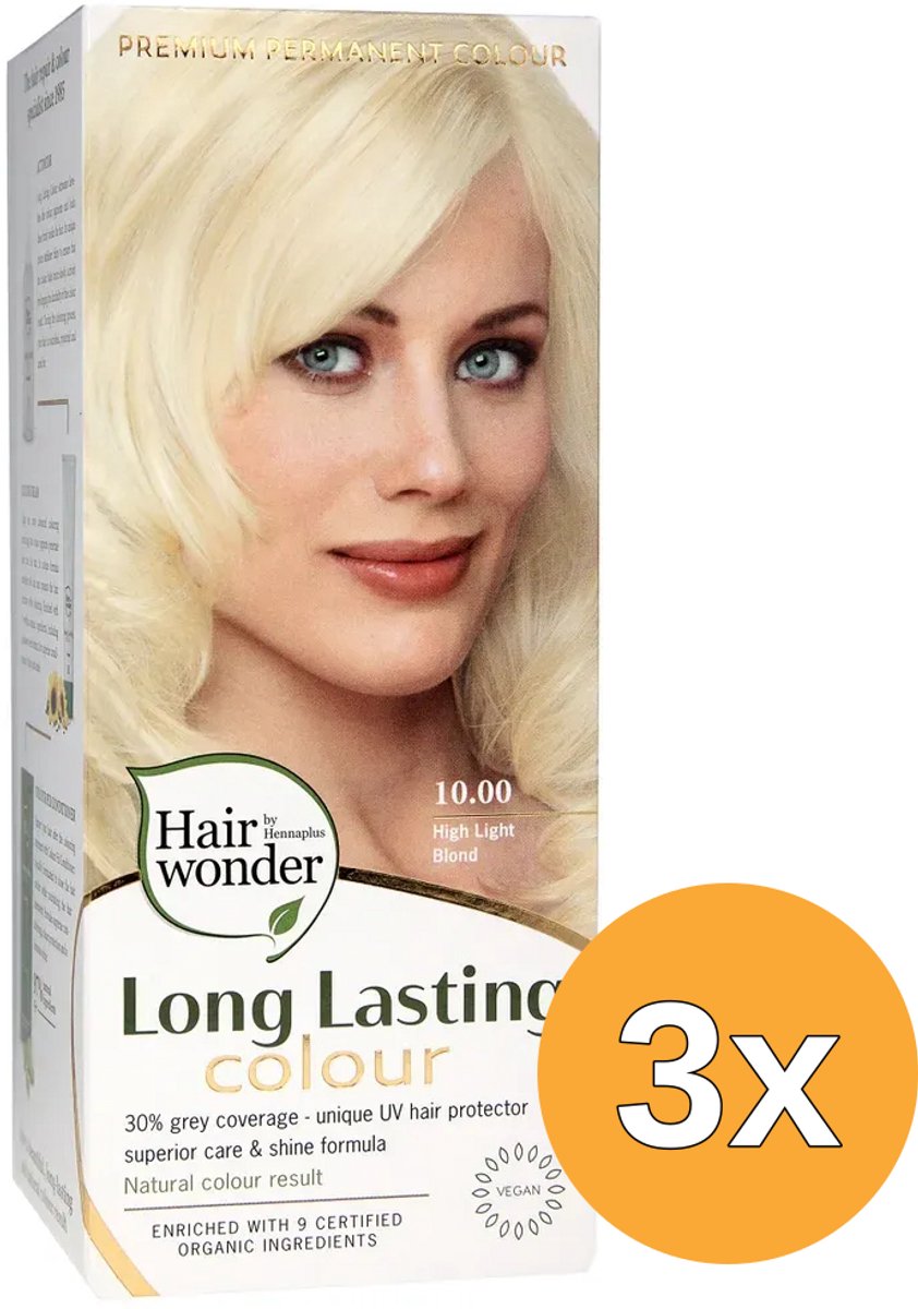 3x Hairwonder Long Lasting Colour 10.00 Highlight Blond (100 ml)