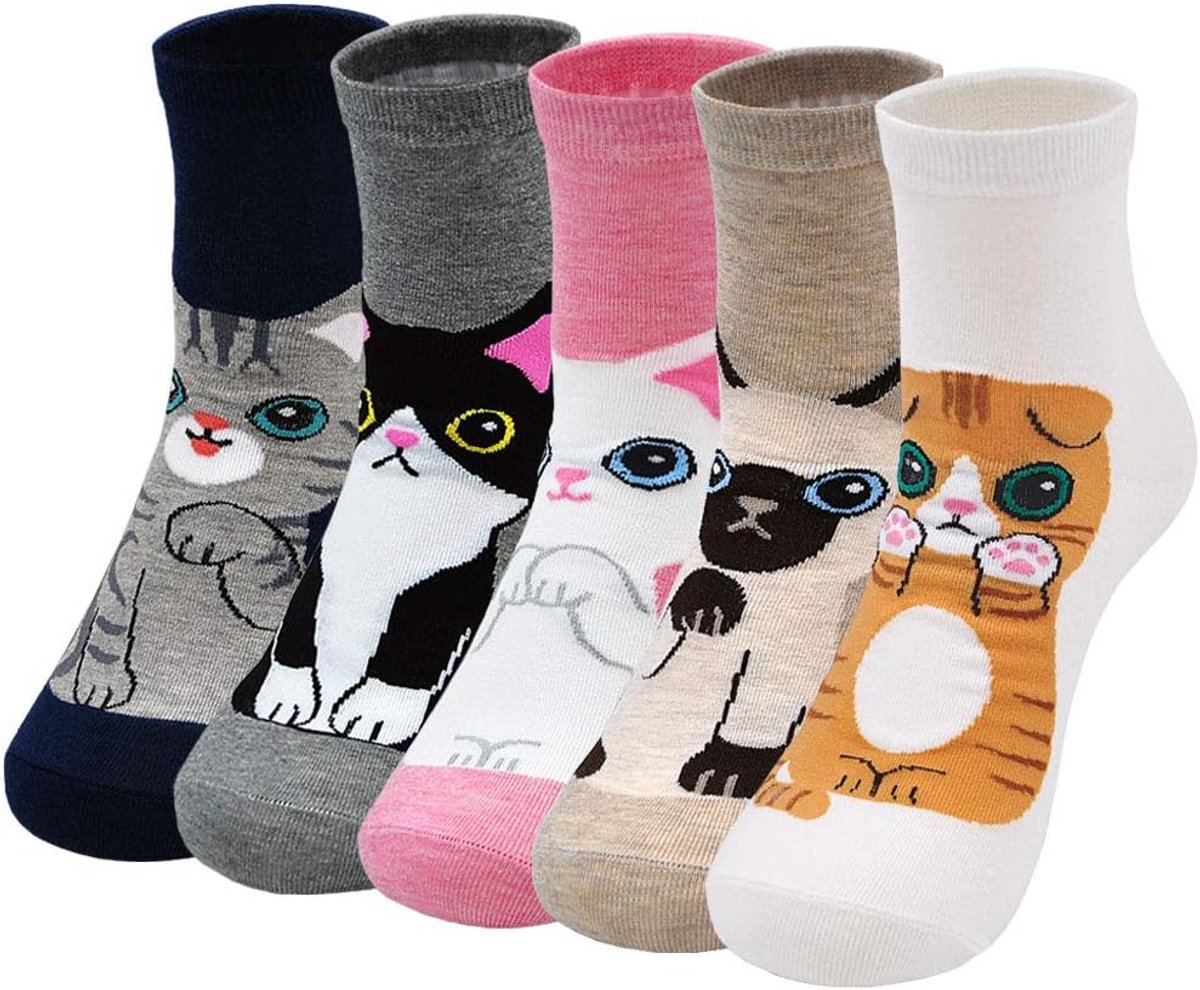 Sokken Vrouwen Katoen Enkelsokken Twee teensokken Nieuwigheid Grappig Japanse Stijl voor Geta Teenslippers Sakura Kersebloesem Patroon 4 paar Maat 35-41