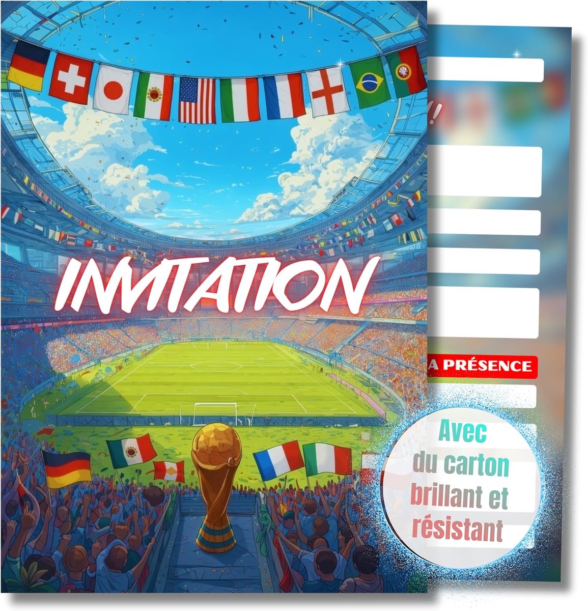 Uitnodigingskaarten voetbal verjaardag kinderen jongens en meisjes - set van 12 kaarten A6 10,5 x 14,8 cm - uitnodigingen verjaardag thema WK