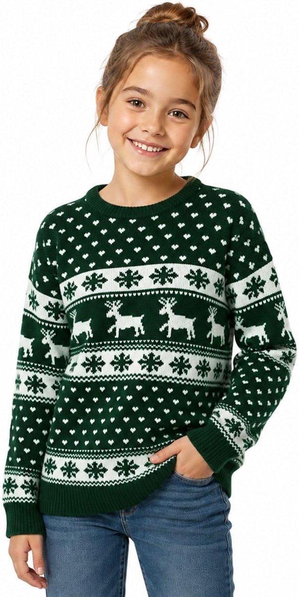 Truien voor kinderen, gebreide kersttrui met sneeuwvlokken voor jongens, ronde hals, uniseks, kersttrui, top, trui met lange mouwen, rendiertrui voor meisjes