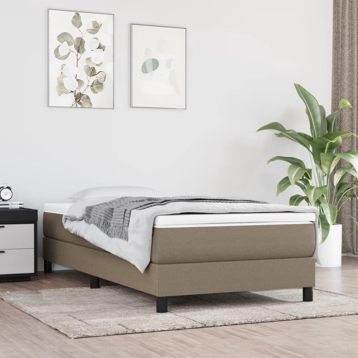 Stof boxspringbedframe stevige poten multiplex lattenbodem Taupe