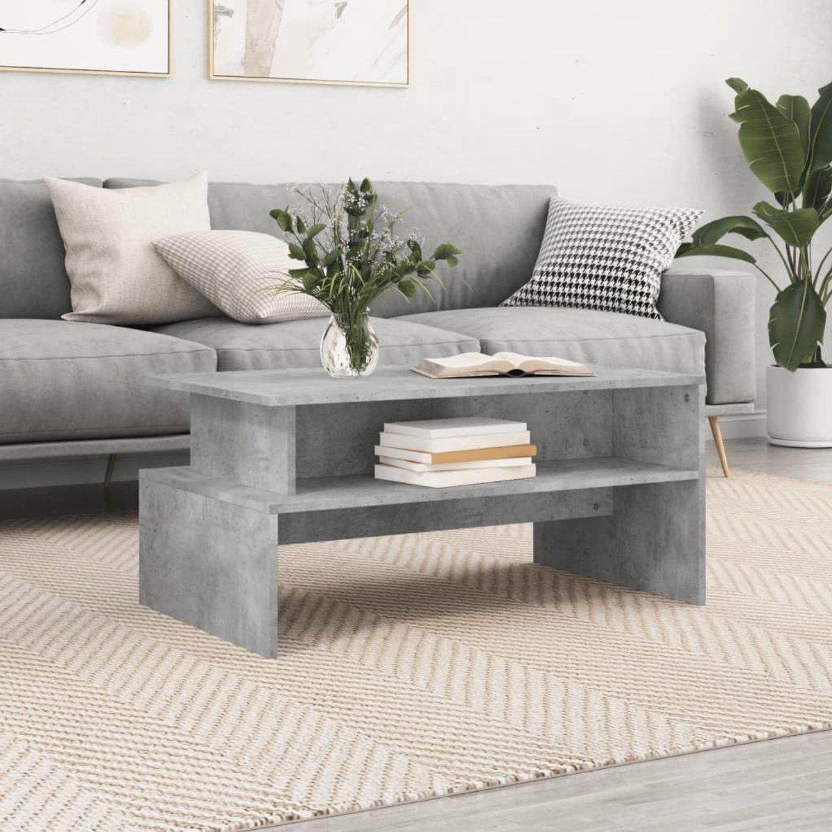 Hout Betongrijs trendy opbergtafel 90x55x42 5 cm