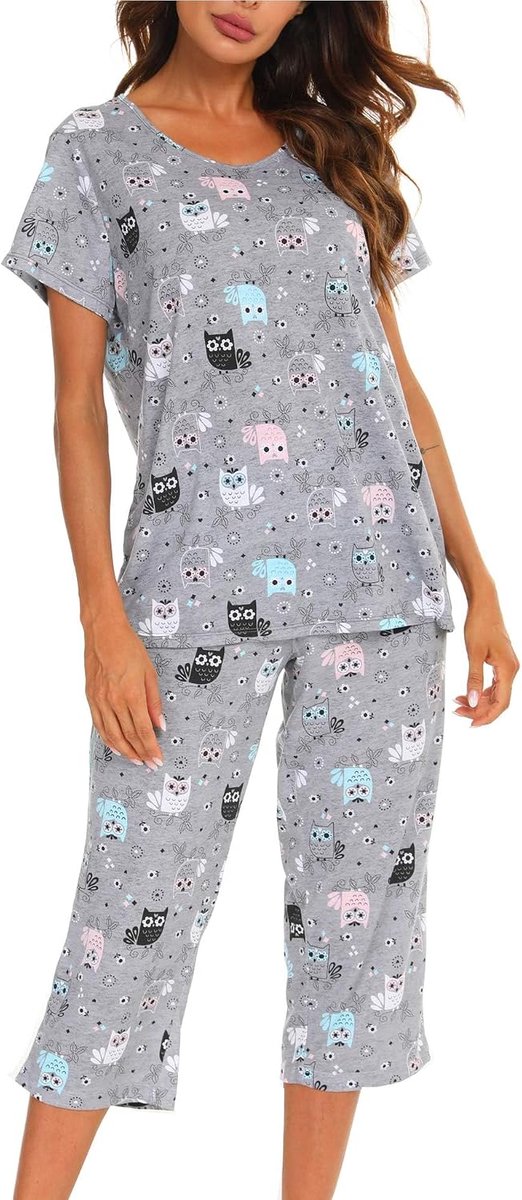 Dames Pyjama Set Korte Mouw T-shirt en 3/4 Broek Pyjamaset Zachte Loungewear