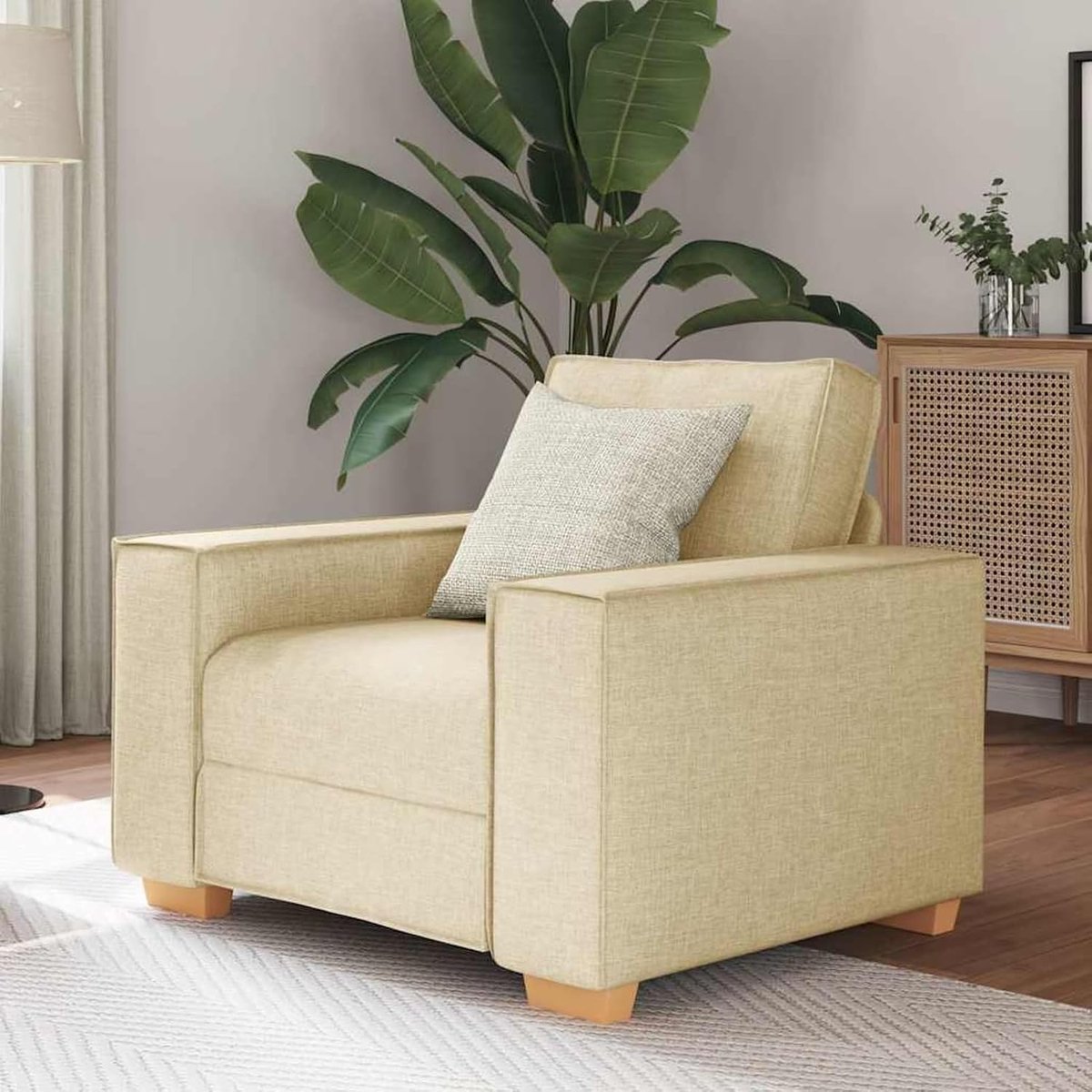 Crème 60 cm stof, gestoffeerde bank voor woonkamer, appartement, kantoor, logeerkamer, entree