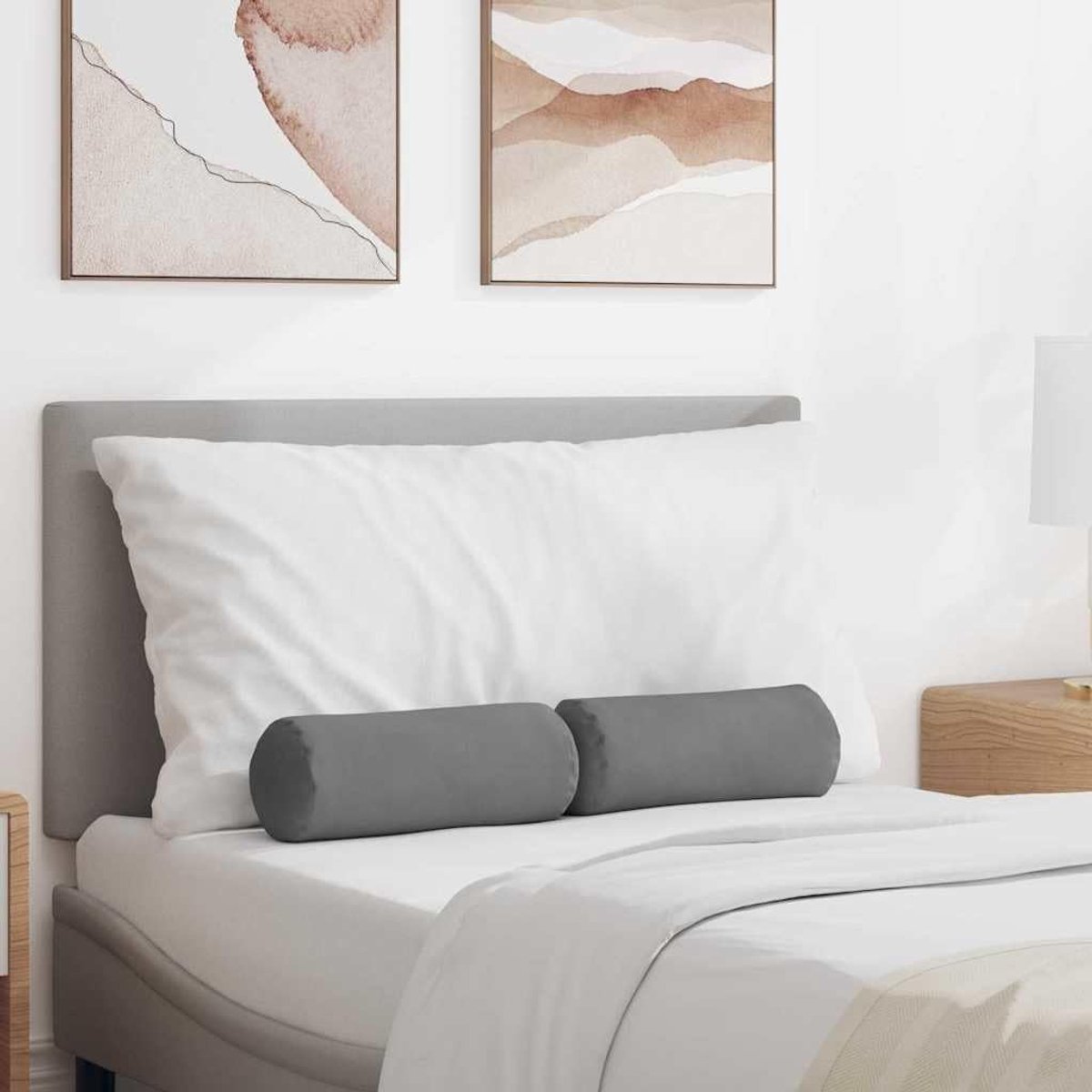 Kussens, set van 2 stuks, donkergrijs, diameter 15 x 40 cm, microvezelstof, set met lang sierkussen voor bank en bed, zachte polyestervulling met ritssluiting, onderhoudsvriendelijke