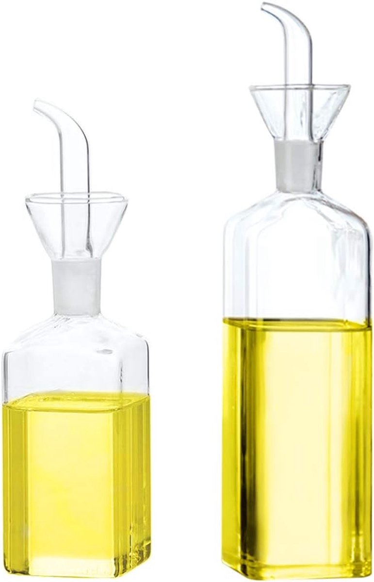 Oliefles, olijfolie-dispenser met schenktuit, olie- en azijnstel, voor keuken en barbecue, 250 ml + 500 ml