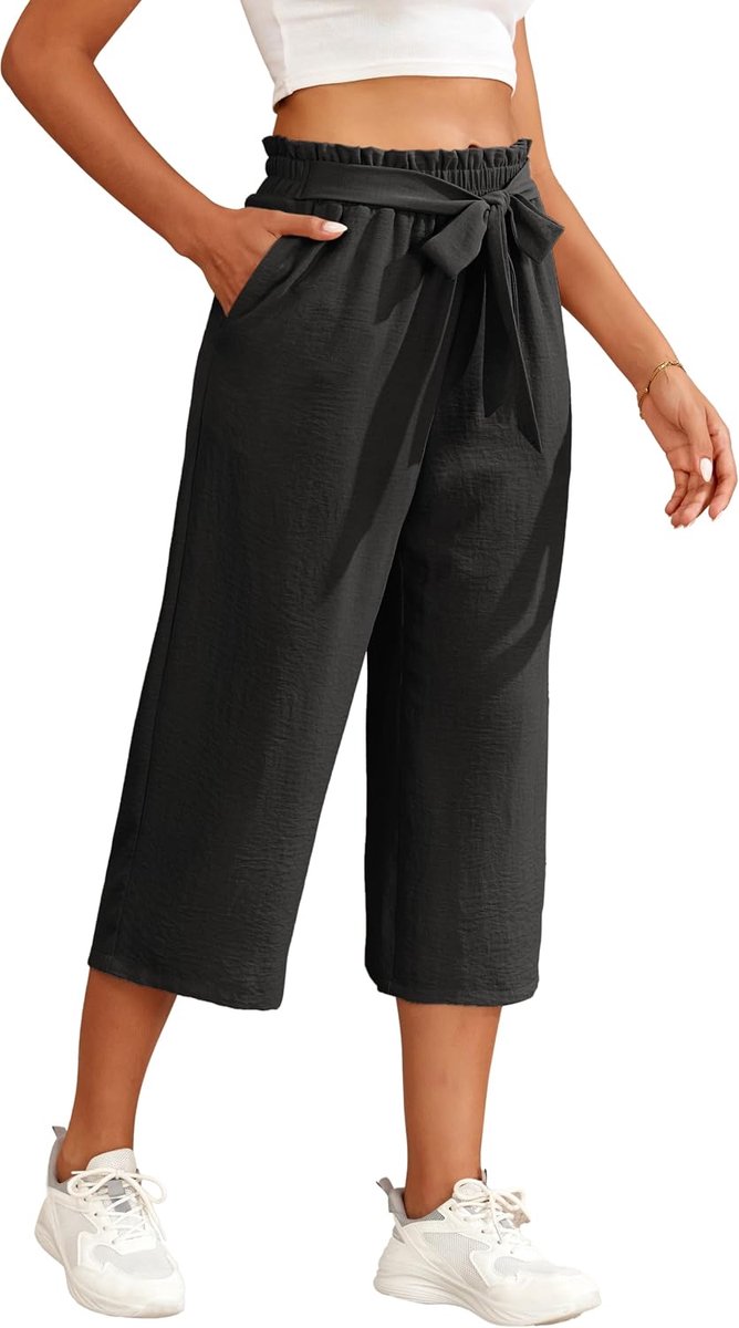 Culotte 3/4 Lichte Wijde Zomerbroek met Zakken Ademende Capri Stijl Vrijetijdsbroek