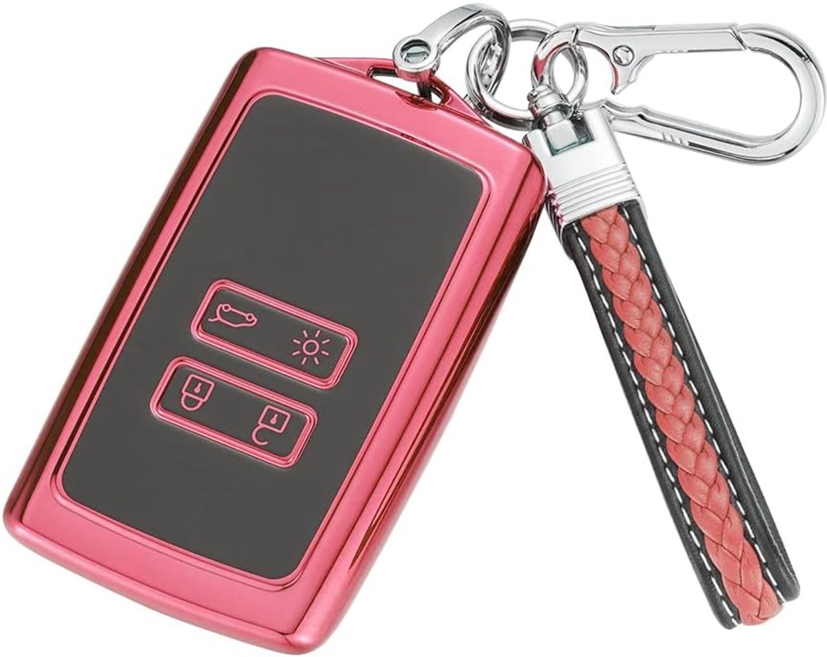 Patroon TPU autosleutel hoes voor Renault, 4 toetsen autosleutel sleutelhoes compatibel met Renault Kadjar Captur Koleos Clio Zoe Megane (IV/4) Dacia Duster - rood