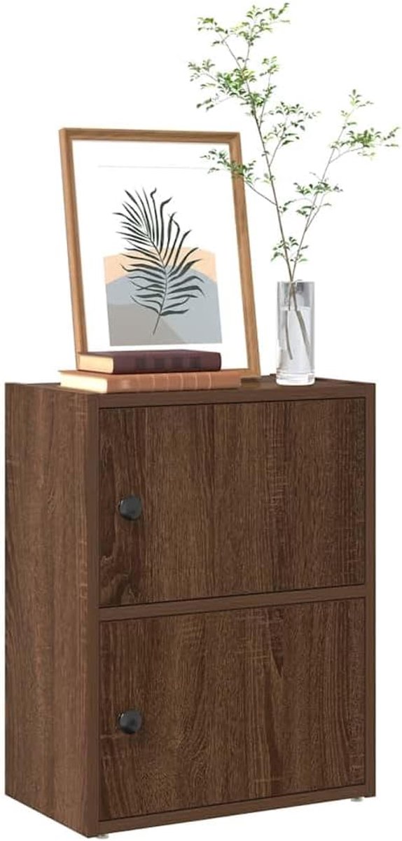 Boekenkast in eikenlook, compacte houten kast met deur, klein rek voor kantoor en woonkamer, 40 x 24 x 52 cm