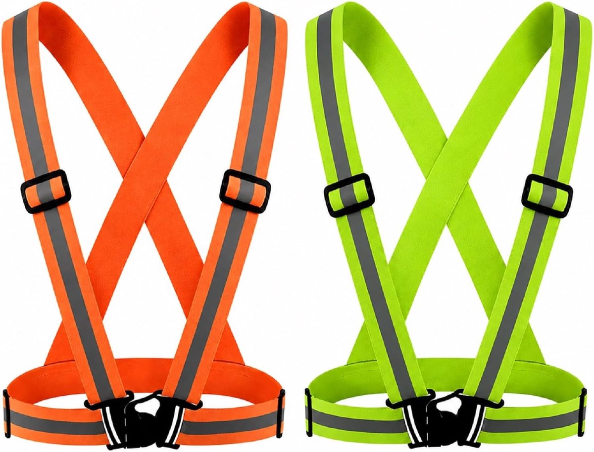 2 Stuks Veiligheidsvest Reflecterend Oranje Groen Verstelbaar Zichtbaarheid