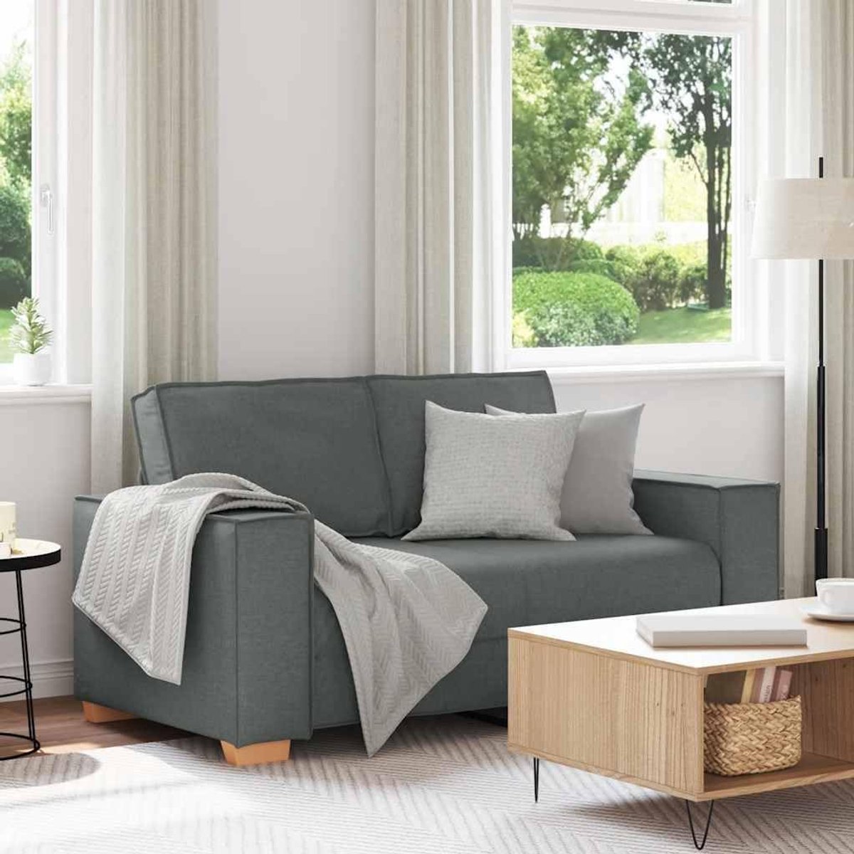 2-zitsbank, donkergrijs, 120 cm, stof, bekleding met brede armleuningen, voor woonkamer en kantoor, comfortabel zitmeubel van duurzaam polyesterweefsel, stabiel