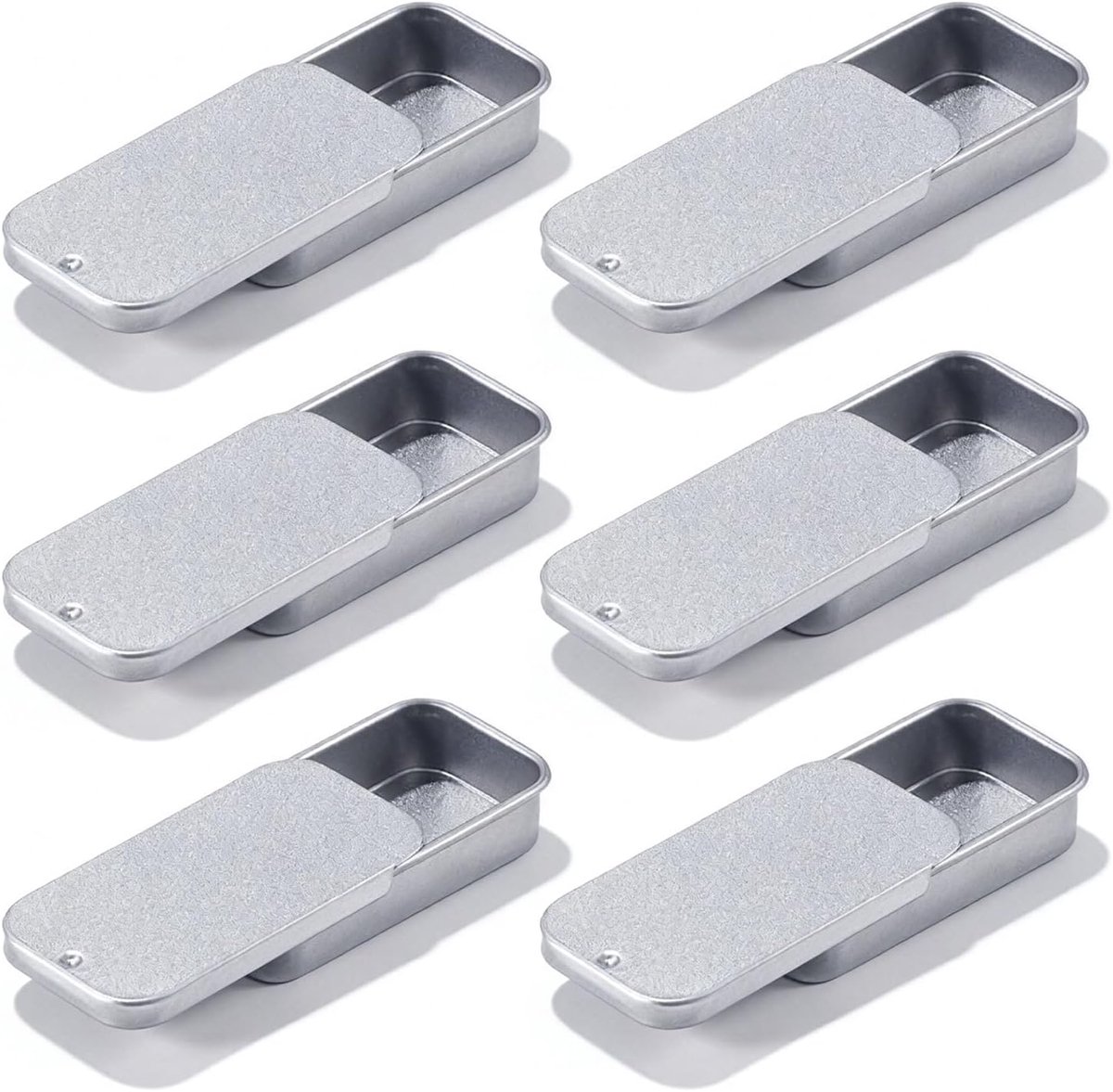 6 stuks kleine metalen blikjes, rechthoekig, met schuifdeksel, 50 x 25 x 10 mm, mini-metalen doos, zilveren opbergdoos, klein voor sieraden, snoep, doe-het-zelf, cosmetica