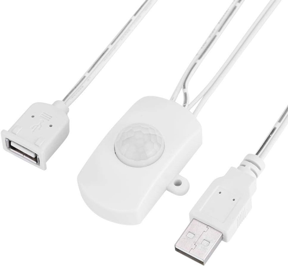 LED infrarood bewegingssensor, 4A DC 5-24V automatische schakelaar 120 graden PIR infrarood bewegingsmelder met LED/USB-interface(Wit)
