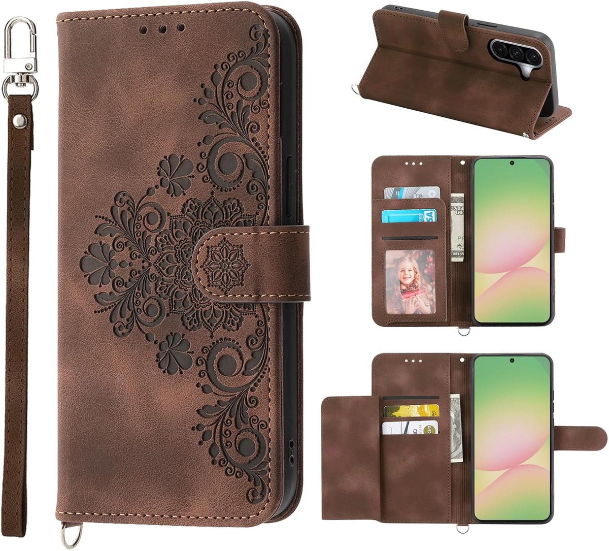 Telefoonhoesje voor Samsung Galaxy A57, premium PU-leer, met kaartsleuven, standaard, magneet, portefeuille, stootvaste beschermhoes, inklapbaar, flip case voor Samsung Galaxy A57 5G, bruin