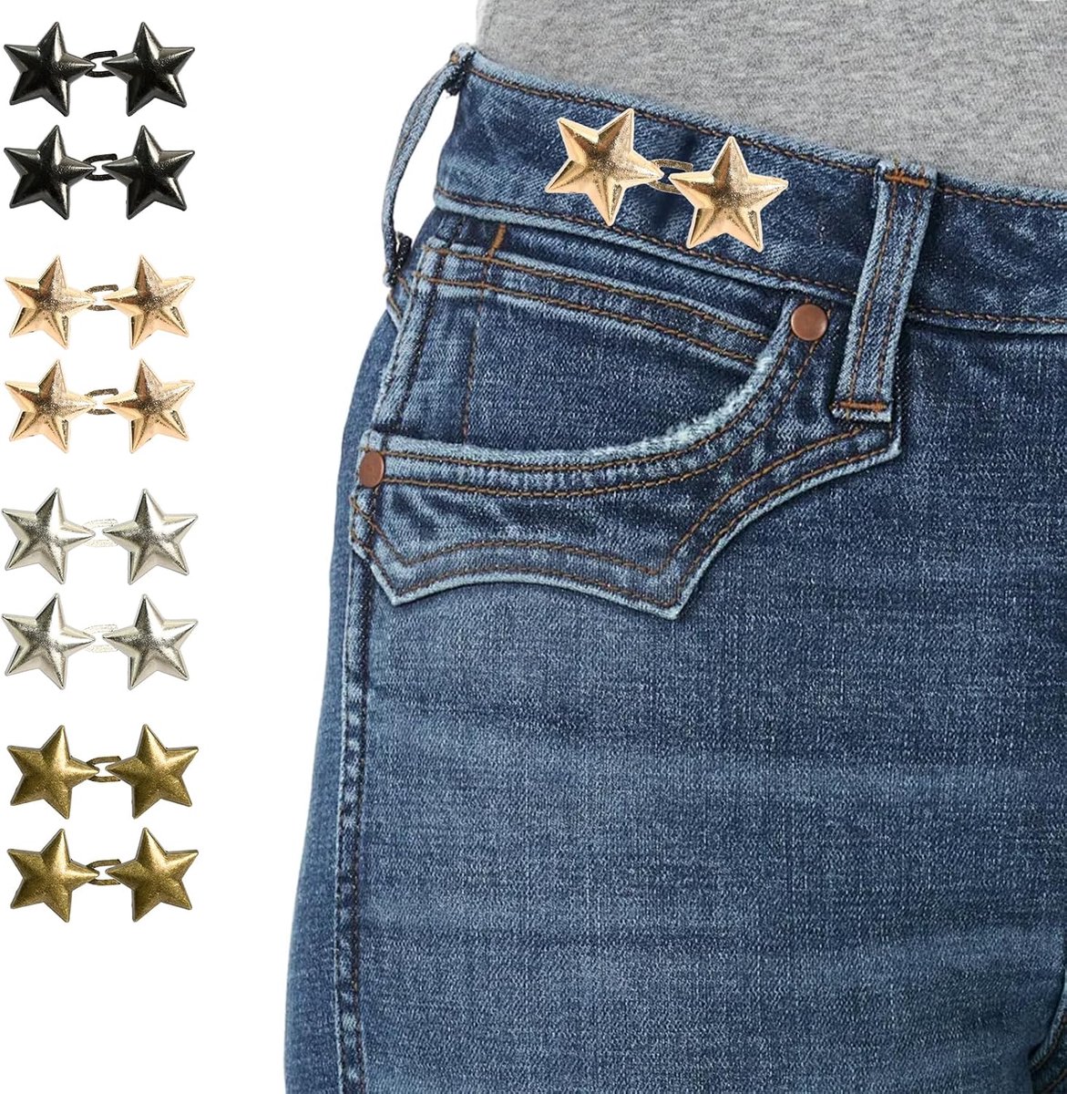 Knopen, broekband nauwer maken, knopen voor broeken, vijfpuntige ster, jeans-tailleversteviger, 8 paar, in totaal 16