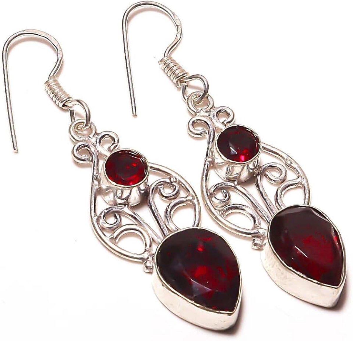Garnet Quartz Handmade EARRING 2.25" Long Silver Plated! Jewelry from Kashish! All Variety Store all Occasions