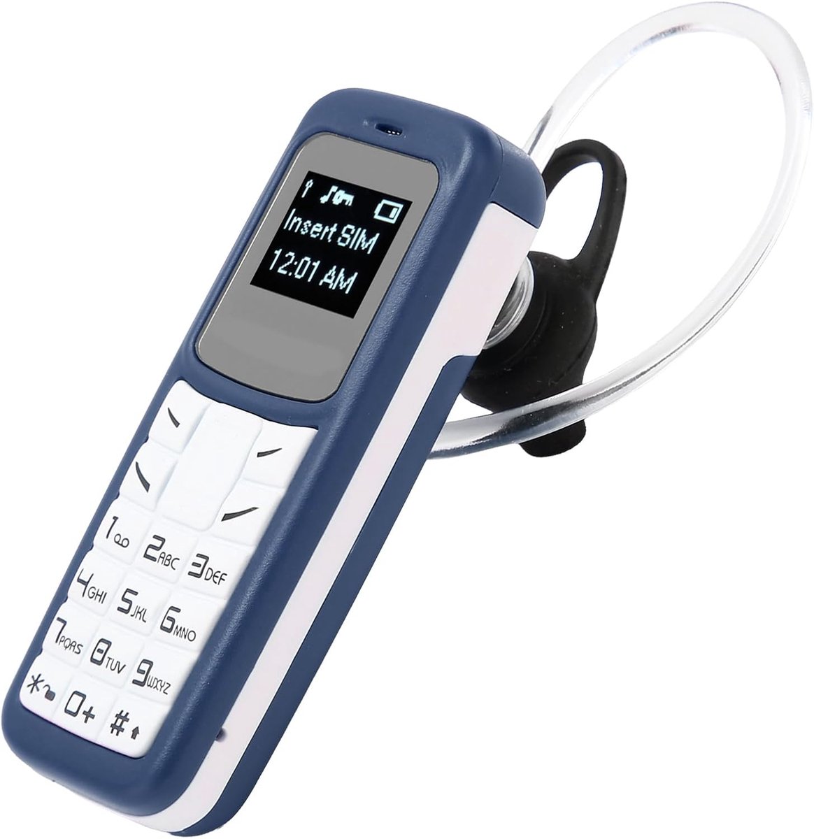 Mobiele Telefoon, Bluetooth-handset 0,66 Inch Ontgrendeld Bluetooth-oortelefoonkiezer met Oorhaakondersteuning SIM-kaart, 2G GSM Kleine Mobiele Telefoon (Blauw)