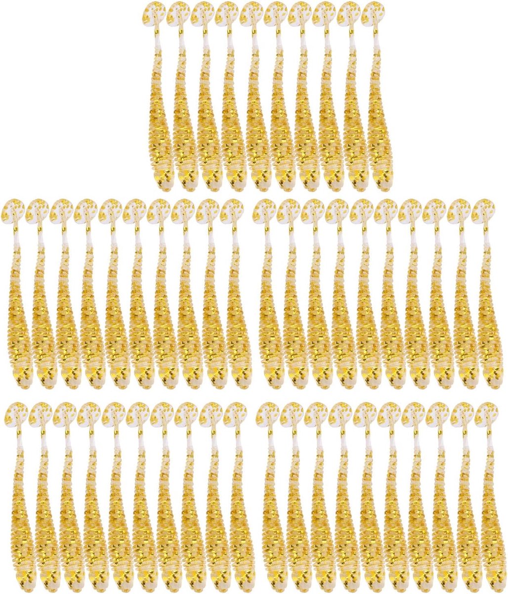 Zacht kunstaas, 7 cm x 50,50 stuks, 5 cm, kunstaas, viscrème, zachte siliconen, vervangend aas voor buiten vissen (goud)