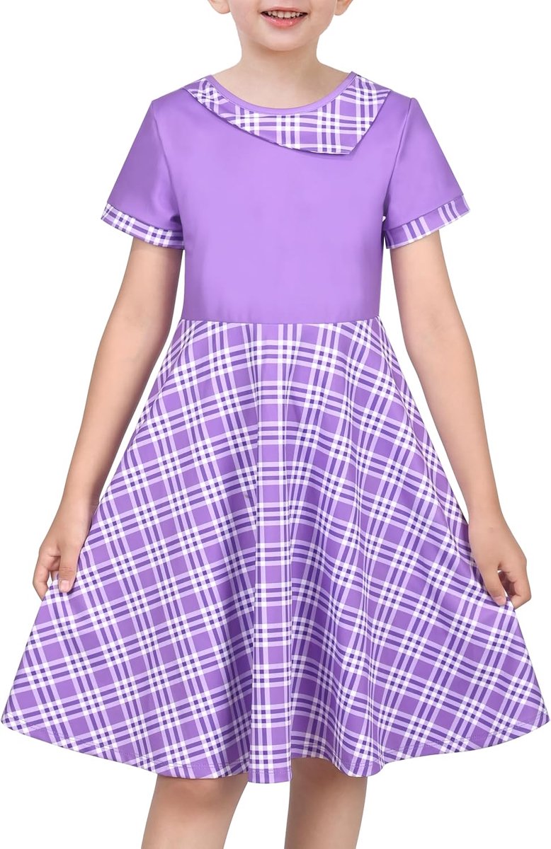 Jurk Asymmetrisch Halsband Brei Preppy School Familie Korte mouw Katoen 6-12 jaar