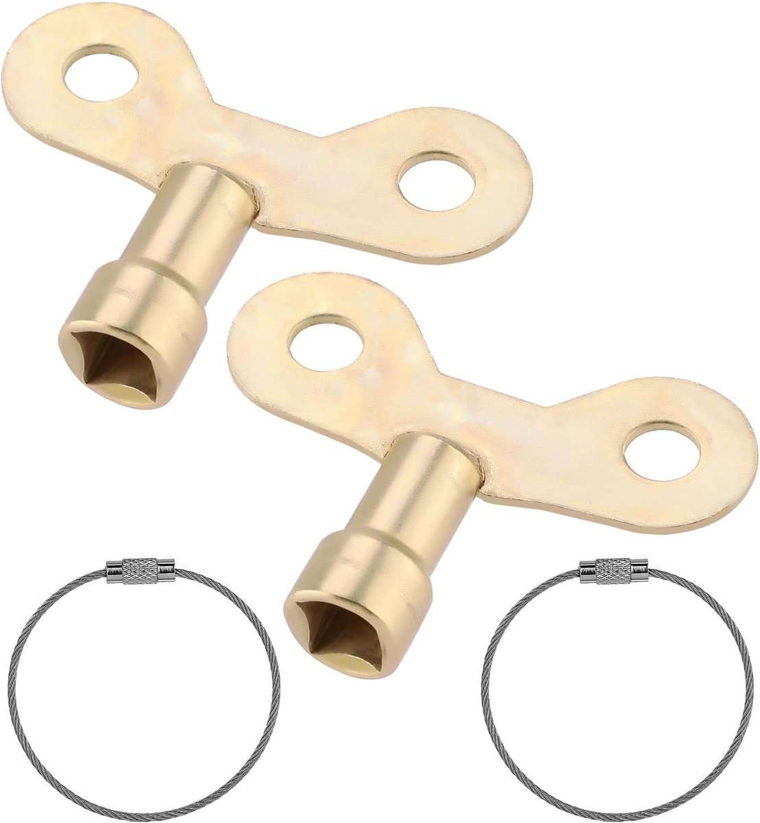 Kraansleutel van messing met draadsleutelhanger, 2 stuks, 6 mm, voor badkamer- en wastafelkranen, goudkleurig