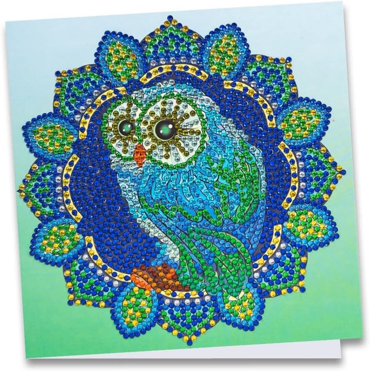 mit Herz, Diamond Painting-wenskaart, strass-editie, 16 x 16 cm, 370 g/m², inclusief steentjes, envelop & gereedschap (uil)