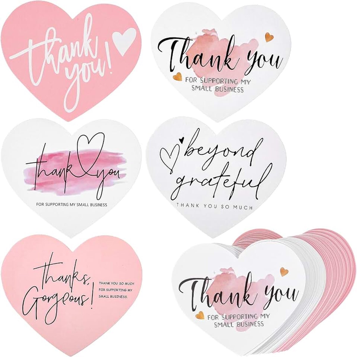 250 Stuk hartvormige bedankkaartjes, 7x6 cm kleine blanco bedankbriefjes roze en wit voor kleine bedrijven bruiloften babyborrels feestbedankjes en cadeautjes voor leerkrachten