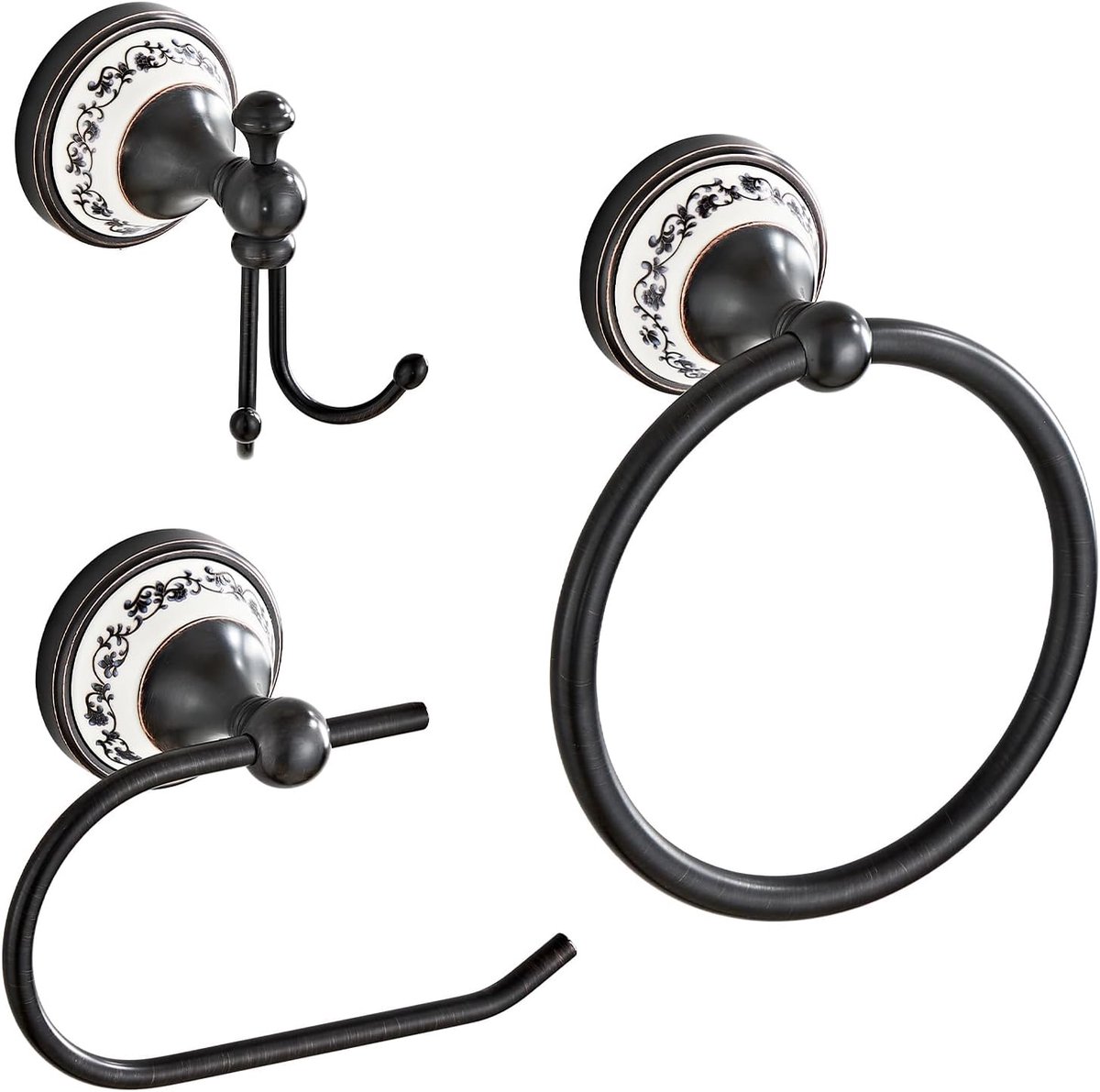 Set van 3 badkameraccessoires, geborsteld brons, mat geolied, wandbevestiging, vintage stijl