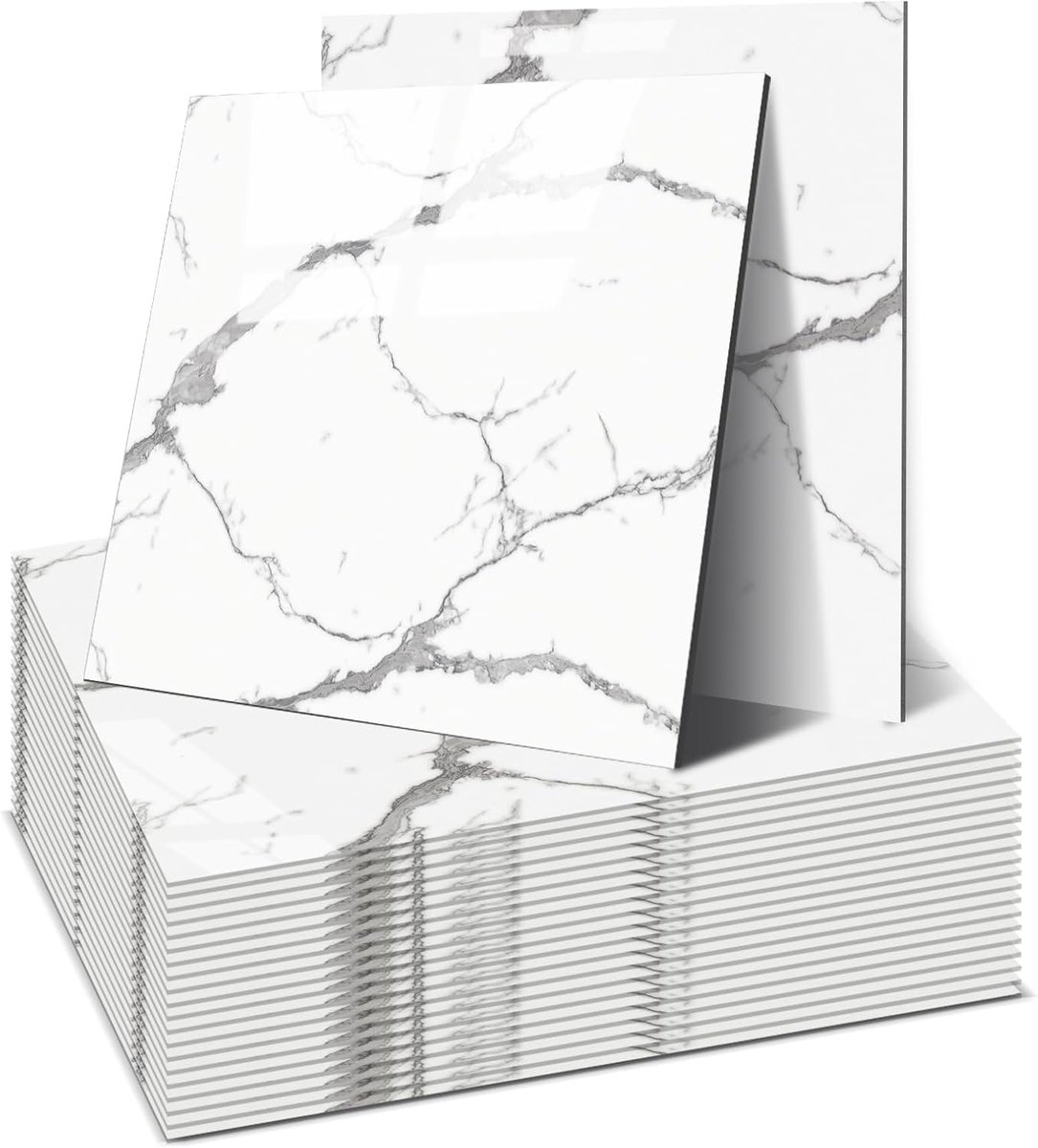 tegelstickers, zelfklevend, 22 stuks, peel and stick tegels, 30 x 30 cm, waterdicht en vuilafstotend, zelf op maat te snijden, 4 kleuren, voor badkamer, keuken, woonkamer (ivoorwit)