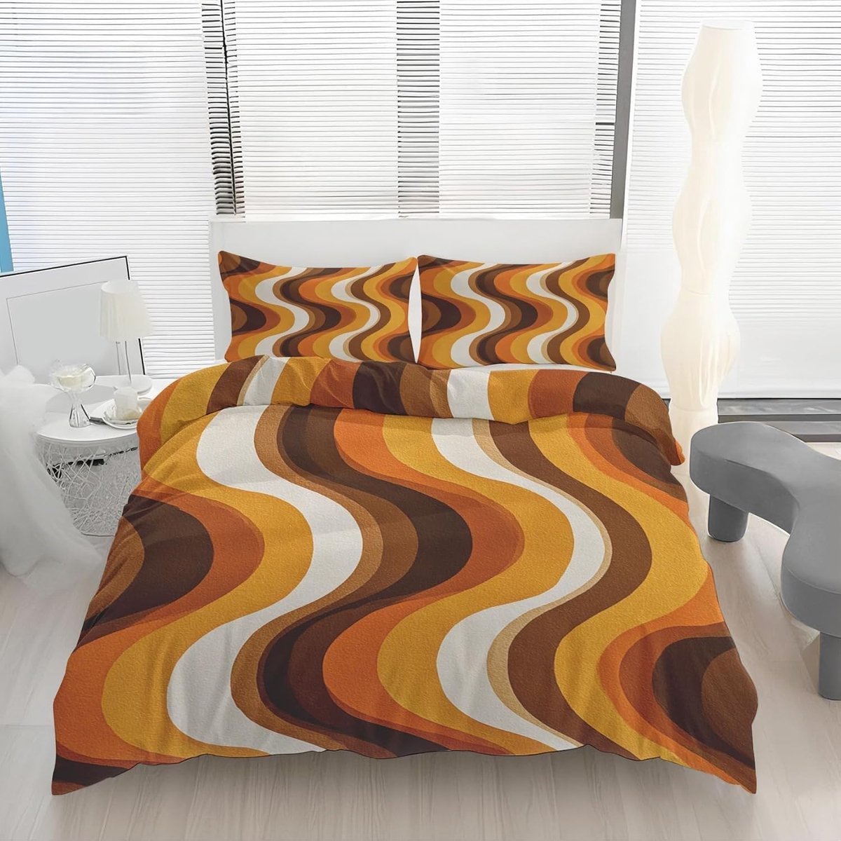 eenpersoons dekbedovertrekset met golfpatroon, bruine dekbedovertreksets met ritssluiting, zachte microvezel beddengoedset, met 2 kussenslopen van 50 x 75 cm, voor gebruik bij