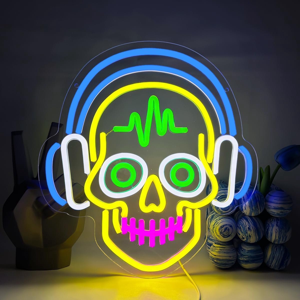 Neon skeletlampen, USB-aangedreven neonborden met schakelaar, wanddecoratie voor Halloween-slaapkamer, neonlampen