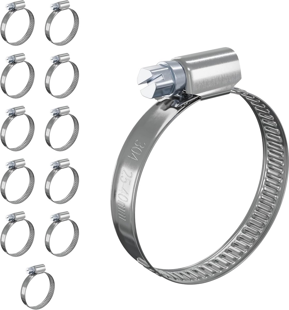 Slangklemmen 25-40mm - RVS 304 - Verstelbaar - Geschikt voor gas- en tuinslangen - ShopVlot