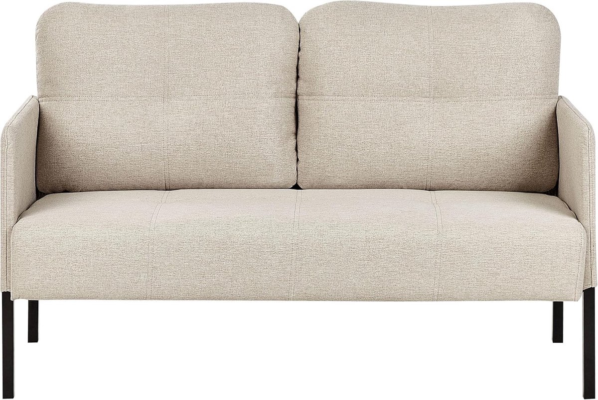 Stoffen tweezitsbank met rugleuning gewatteerde kussens metalen poten beige Lahti