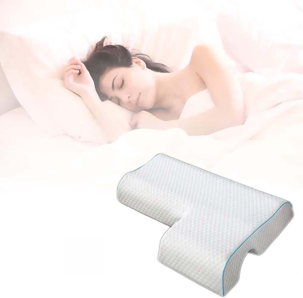 Gevoelloos kussen voor koppels, gebogen knuffelkussen met traag rebound traagschuim voor armsteun, ergonomische nekbescherming, voor koppels slapen,C,Left arm