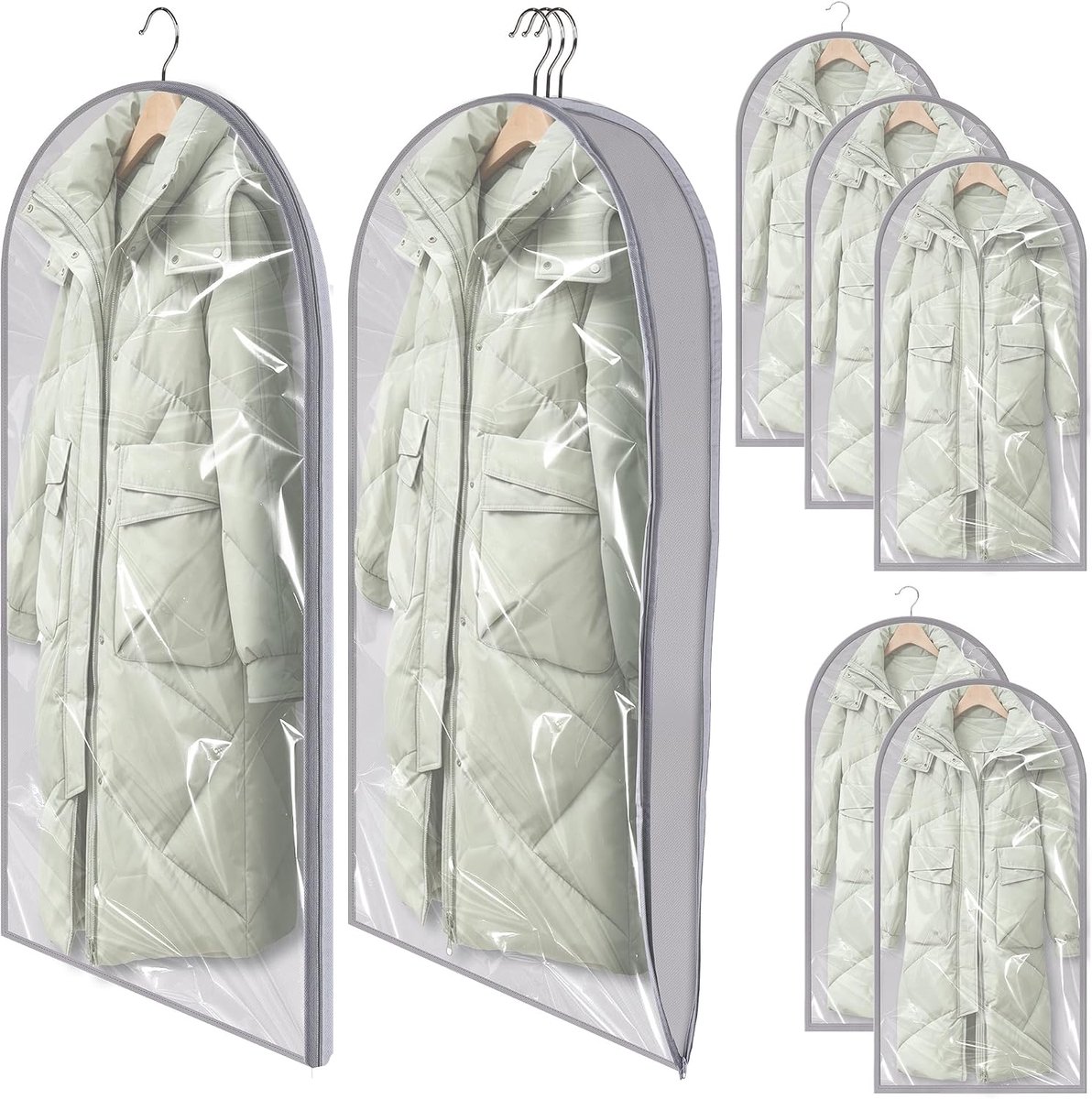 Kledinghoezen 130 x 90 cm, stofbescherming, waterdicht, met ritssluiting, kledinghoes om op te hangen, voor overhemden, pakken, mantels, kleding, lichtgrijs