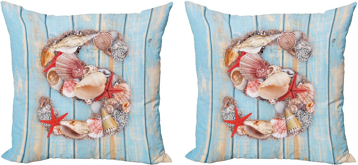 ABAKUHAUS Briefe Sierkussenhoes Set van 2, S Schelpen Water, Modern Accent Dubbelzijdige Digitale Print, 50x50, Donker Koralle Lichtblauw