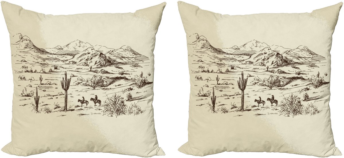ABAKUHAUS amerikanisch Sierkussenhoes Set van 2, Wild West Cowboys, Modern Accent Dubbelzijdige Digitale Print, 60x60, Zwart Beige