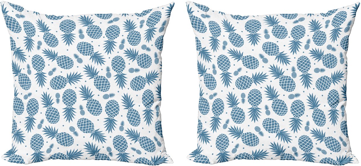 ABAKUHAUS Blauw Sierkussenhoes Set van 2, Tropische Frucht-Ananas, Modern Accent Dubbelzijdige Digitale Print, 60x60, Blauw Wit