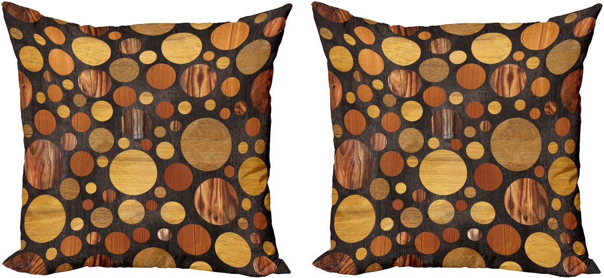 ABAKUHAUS Hölzern Sierkussenhoes Set van 2, Bruin Abstracte Kreise, Modern Accent Dubbelzijdige Digitale Print, 50x50, Bruin