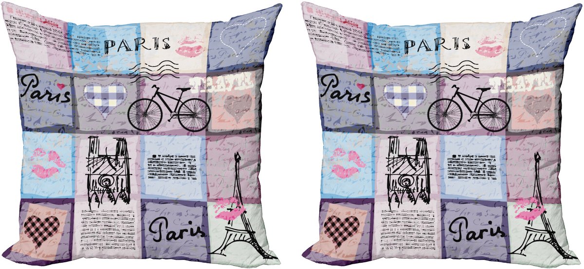 ABAKUHAUS Paris Sierkussenhoes Set van 2, Eiffeltoren Liefde Letter, Modern Accent Dubbelzijdige Digitale Print, 50x50, Meerkleurig