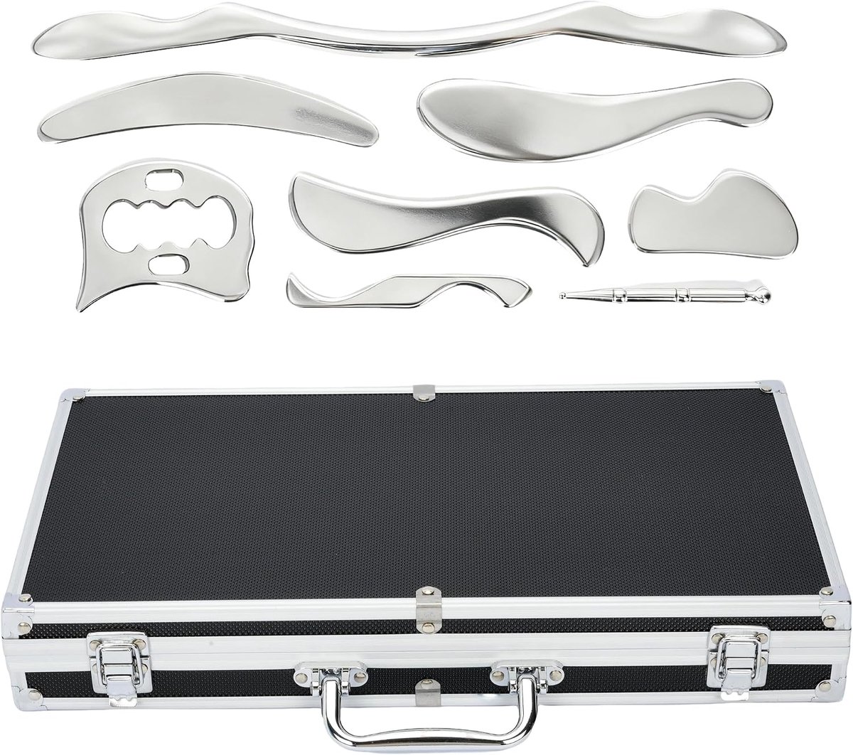 8-in-1 Gua Sha-schraper set Roestvrij staal Spierenschraper Fysiotherapie Lichaam Gua Sha met organizer Zachtweefselmassagegereedschap voor SPA, massage Vermindering van spierpijn, huidverzorg