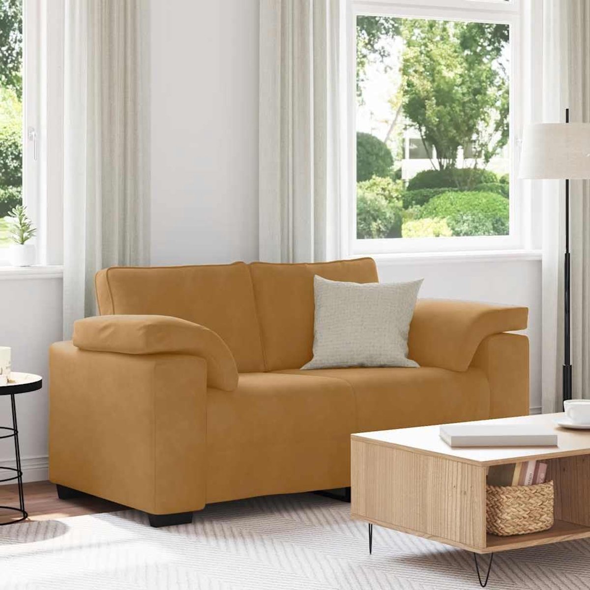 Bruin 120 cm fluwelen relaxbank met gevoerde stoelen en metalen frame voor woonkamer slaapkamer