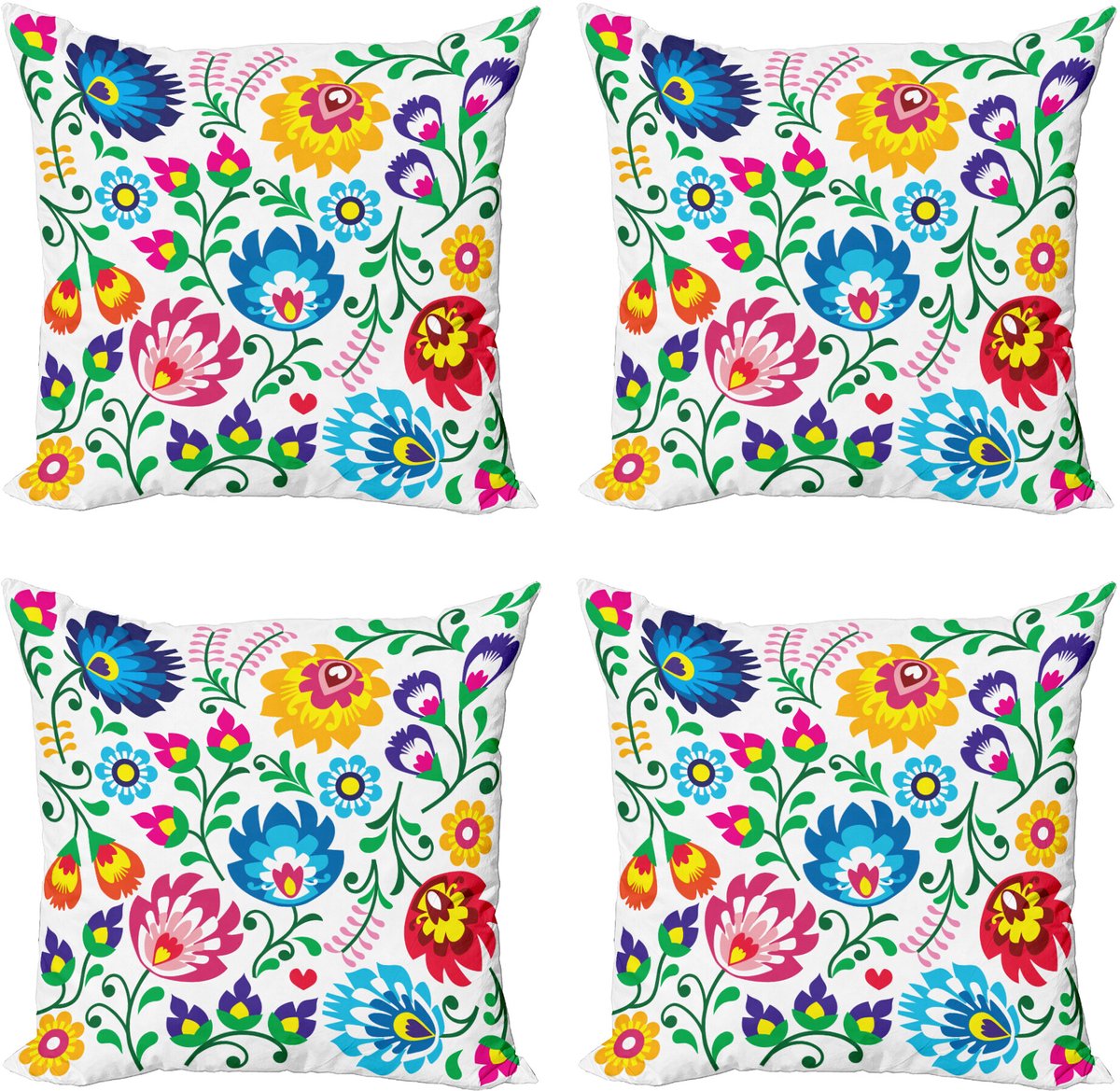 ABAKUHAUS Polnische Volkskunst Sierkussen Kussenhoes 4er Set, europäisch, Modern Accent Dubbelzijdige Digitale Print, 60 x 60 cm, Meerkleurig