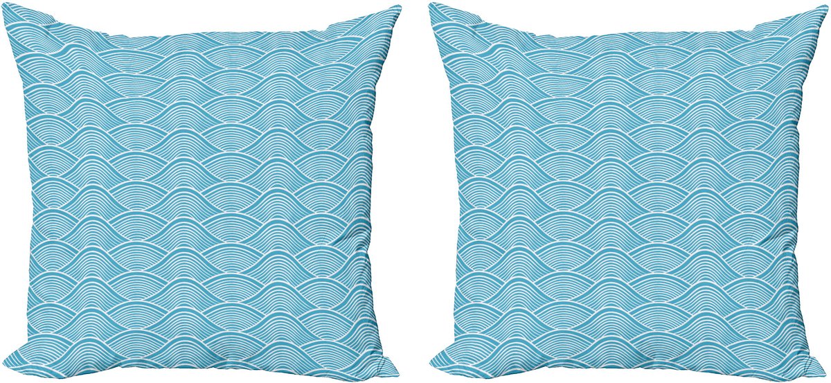 ABAKUHAUS Blauw Sierkussenhoes Set van 2, Japanische Oceaan Zee Wellen, Modern Accent Dubbelzijdige Digitale Print, 40x40, Lucht Blauw Wit