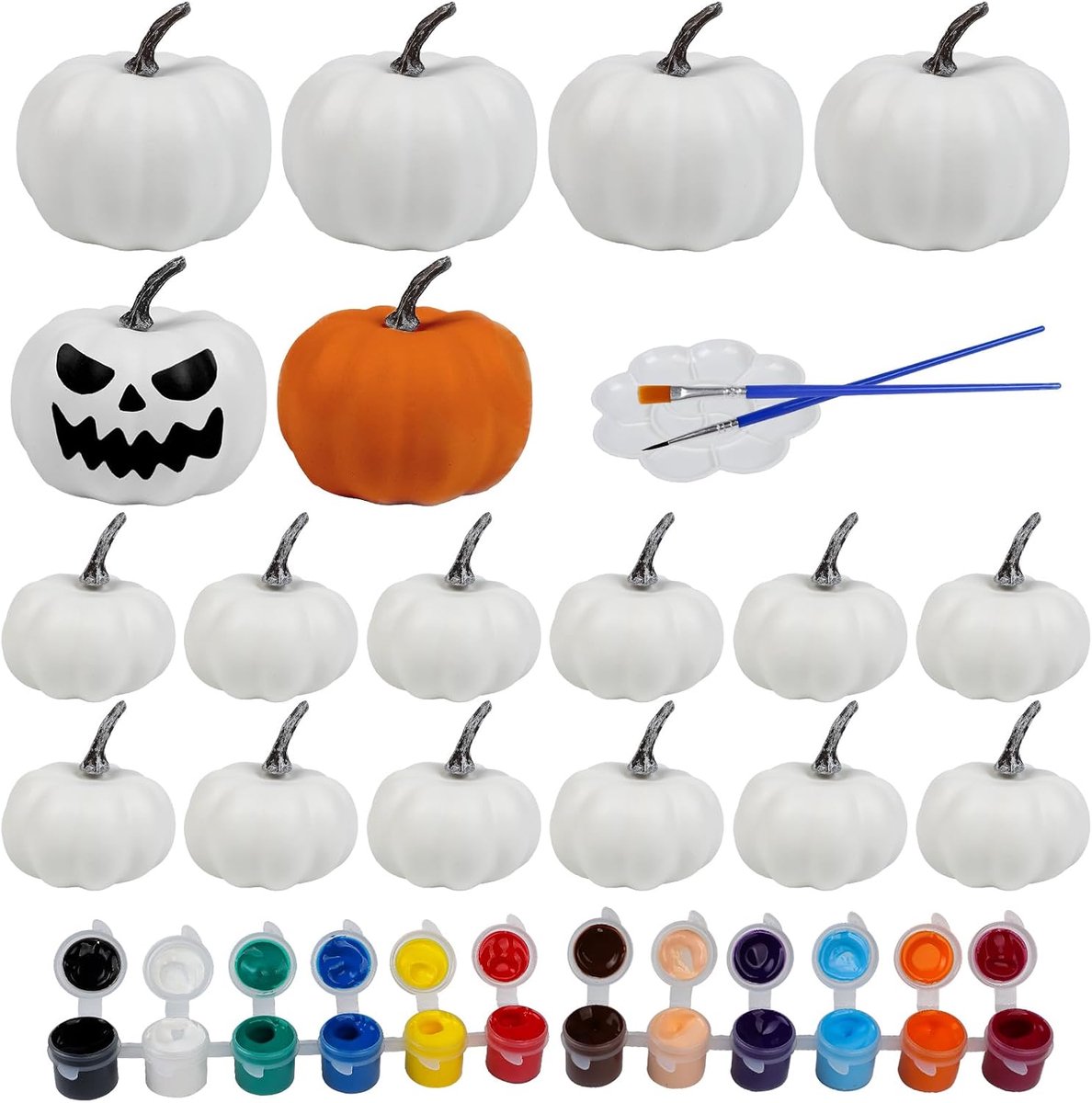 Witte Plastic Pompoen Decorating Kit, 10 Pack, Halloween Craft Activiteit Set, Herfst Thanksgiving Decor