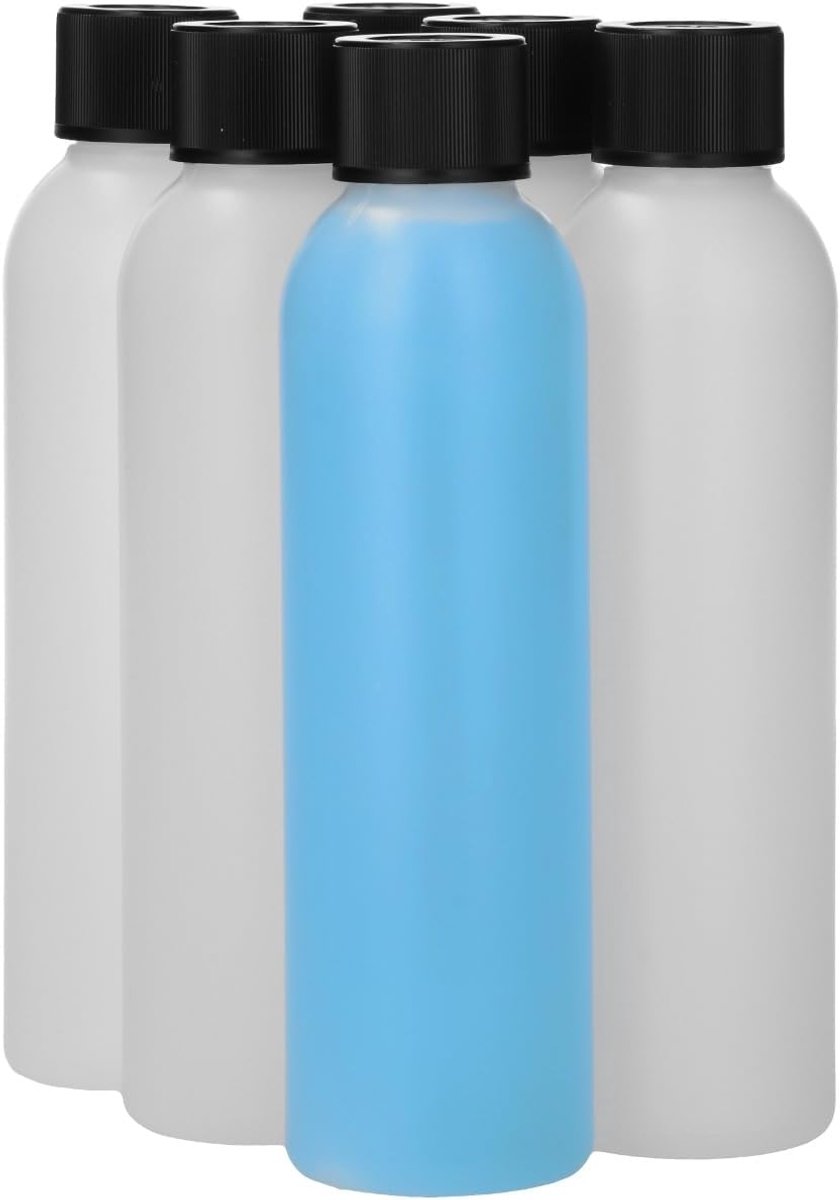 6 x 250 ml ronde fles HDPE naturel + Kindveiligedop zwart - BPA Vrij - Niet Breekbaar - Plastic Flesjes Navulbaar - Met Dop - Lege Flessen - 6 stuks