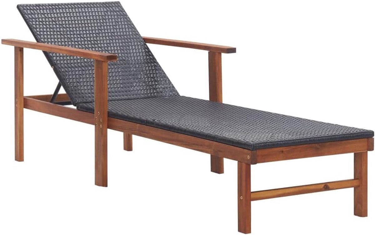 Ligstoel met acaciahout frame en rotan zitmeubel, design voor tuin, terras, zwembad