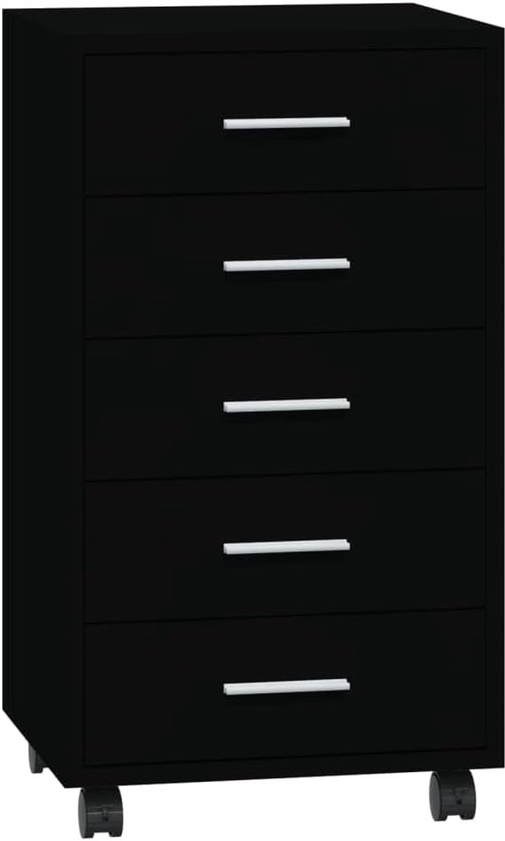 Ladekast met wieltjes, zwart, houtmateriaal, kantooropbergkast, woonkamerkast, meubels voor de woonkamer, geschikt voor woonkamer, slaapkamer, kantoor