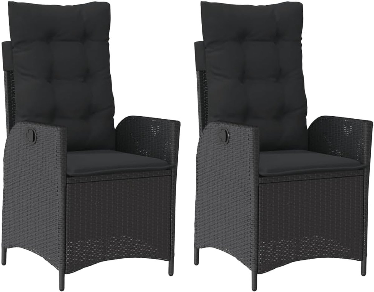 Tuinligstoel met kussen, tuinstoel, relaxstoel, stoel, zonnebed, hoge rugleuning, tuinstoel, tuinmeubelen, polyrotan, zwart, 2 stuks