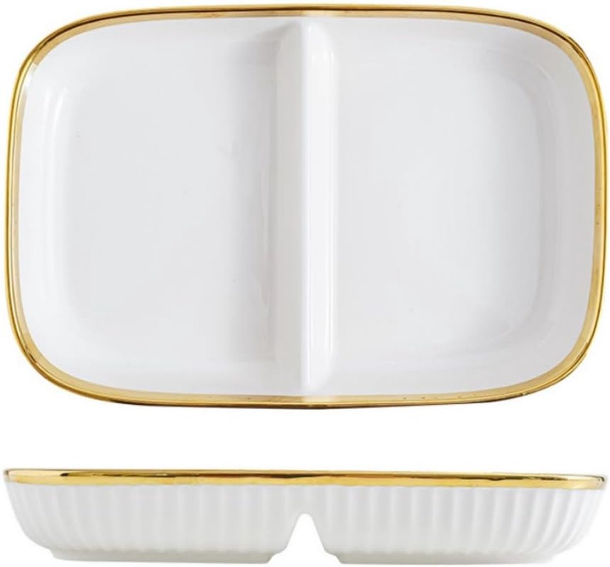 Borden van keramiek, dessertbord snackbord met 2 vakken porselein, dieetbord voor portiecontrole, lengtes: 24 cm
